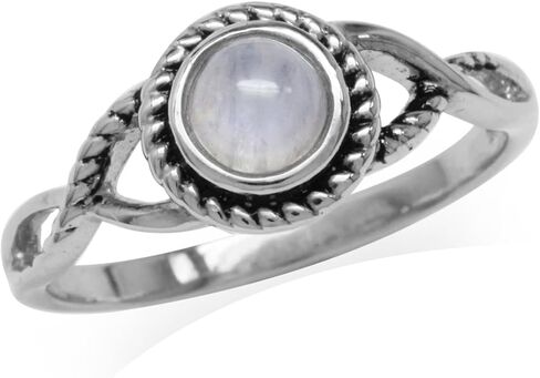 Silvershake 5MM Round Shape Cabochon Stone 925 Sterling Silver Minimalist Modern Wavy Ring Jewelry for Women in Saudi Arabia