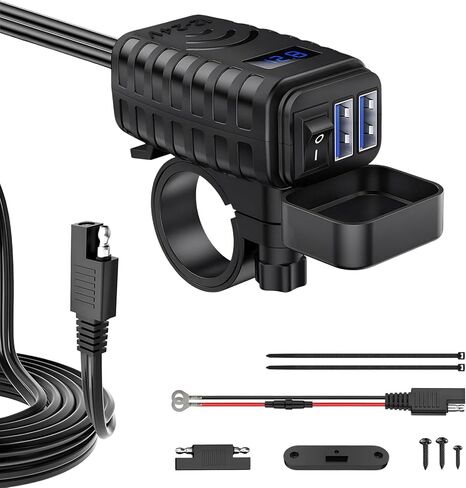 شاحن USB للدراجات النارية، شاحن مزدوج المنفذ للشحن السريع 3.0 للدراجات النارية مع الفولتميتر ومفتاح التشغيل/الإيقاف، محول مقاوم للماء للفصل السريع SAE إلى USB للهواتف والأجهزة اللوحية ونظام تحديد المواقع in Saudi Arabia
