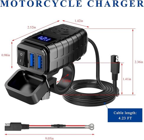 شاحن USB للدراجات النارية، شاحن مزدوج المنفذ للشحن السريع 3.0 للدراجات النارية مع الفولتميتر ومفتاح التشغيل/الإيقاف، محول مقاوم للماء للفصل السريع SAE إلى USB للهواتف والأجهزة اللوحية ونظام تحديد المواقع in Saudi Arabia