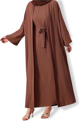 Women's Two-Piece Abaya Set - Long-Sleeved Muslim Dress – Floor Length Modest Outfits for Women in Saudi Arabia