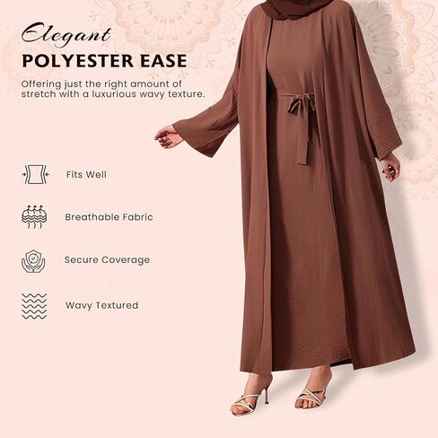 Women's Two-Piece Abaya Set - Long-Sleeved Muslim Dress – Floor Length Modest Outfits for Women in Saudi Arabia