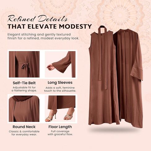 Women's Two-Piece Abaya Set - Long-Sleeved Muslim Dress – Floor Length Modest Outfits for Women in Saudi Arabia