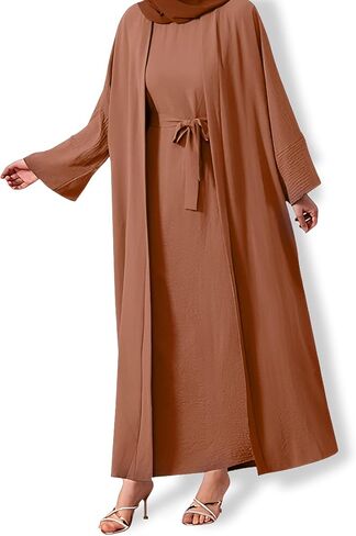 Women's Two-Piece Abaya Set - Long-Sleeved Muslim Dress – Floor Length Modest Outfits for Women in Saudi Arabia