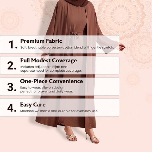 Women's Two-Piece Abaya Set - Long-Sleeved Muslim Dress – Floor Length Modest Outfits for Women in Saudi Arabia