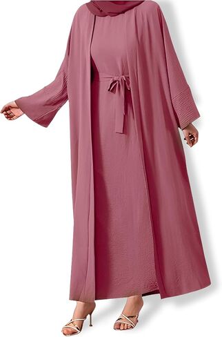 Women's Two-Piece Abaya Set - Long-Sleeved Muslim Dress – Floor Length Modest Outfits for Women in Saudi Arabia