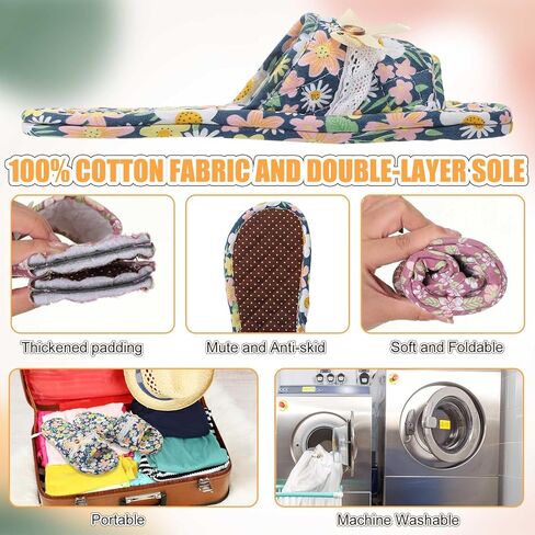 Chuarry 10 Pairs Floral Cotton House Slippers for Guest Women Washable Indoor Cotton Slippers Open Toe for Hotel Travel Airplane Spa, 2 Sizes in Saudi Arabia