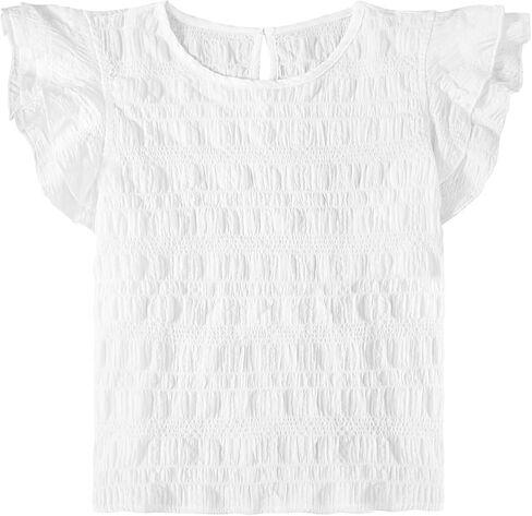 Girls Ruffle Shirt Cute Summer Smocked Cap Sleeve Tops Basic Casual Tees in Saudi Arabia