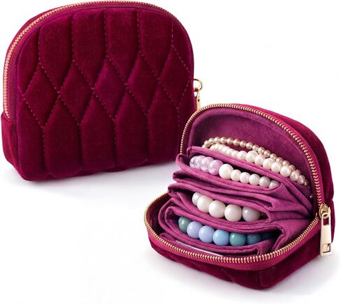 2 Pcs Small Travel Jewelry Case for Women Gift, Mini Travel Jewelry Bag with Zipper, Portable Velvet Case in Saudi Arabia