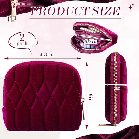 2 Pcs Small Travel Jewelry Case for Women Gift, Mini Travel Jewelry Bag with Zipper, Portable Velvet Case in Saudi Arabia