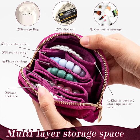 2 Pcs Small Travel Jewelry Case for Women Gift, Mini Travel Jewelry Bag with Zipper, Portable Velvet Case in Saudi Arabia