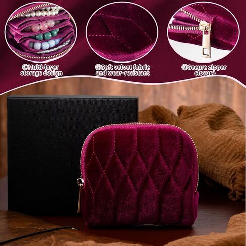 2 Pcs Small Travel Jewelry Case for Women Gift, Mini Travel Jewelry Bag with Zipper, Portable Velvet Case in Saudi Arabia