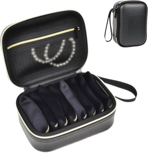 Fireproof Jewelry Travel Case, 8-Pocket Water-resistant Eva Jewelry Organizer Box with Gold Zipper, Black Portable Jewelry Holder for Women for Travel and Home Storage (Case+8 Pockets Only) in Saudi Arabia