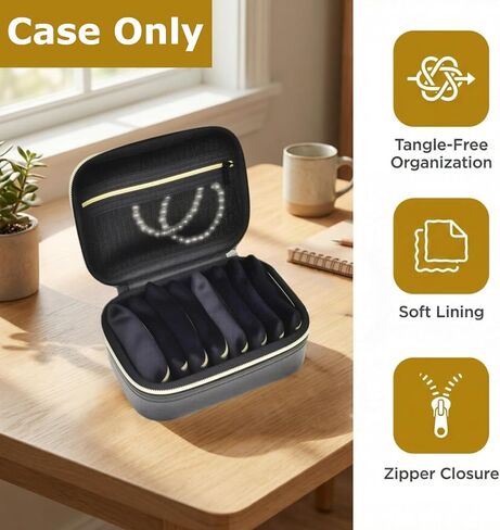 Fireproof Jewelry Travel Case, 8-Pocket Water-resistant Eva Jewelry Organizer Box with Gold Zipper, Black Portable Jewelry Holder for Women for Travel and Home Storage (Case+8 Pockets Only) in Saudi Arabia
