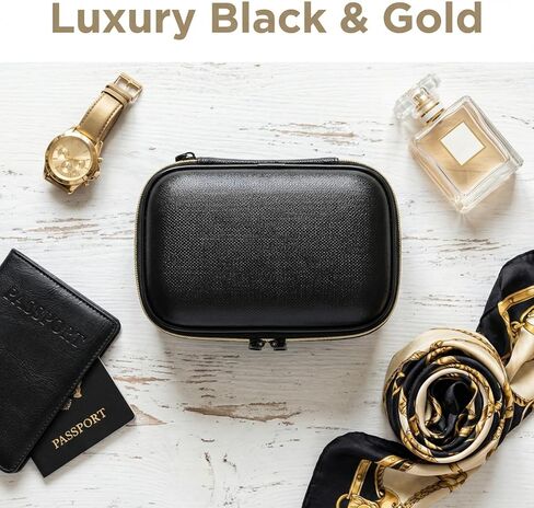 Fireproof Jewelry Travel Case, 8-Pocket Water-resistant Eva Jewelry Organizer Box with Gold Zipper, Black Portable Jewelry Holder for Women for Travel and Home Storage (Case+8 Pockets Only) in Saudi Arabia