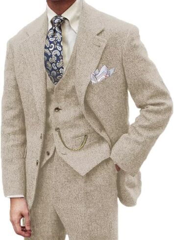 تويد بدلة رجالي سليم صالح 3 قطع متعرجة بدلة زفاف رجالي البدلات الرسمية حفلة موسيقية البدلة سترة سترة السراويل in Kuwait