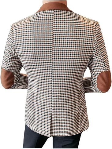Mens Plaid Blazer Jacket with Elbow Patch Slim Fit Fashion Business Casual Sport Coat in Saudi Arabia