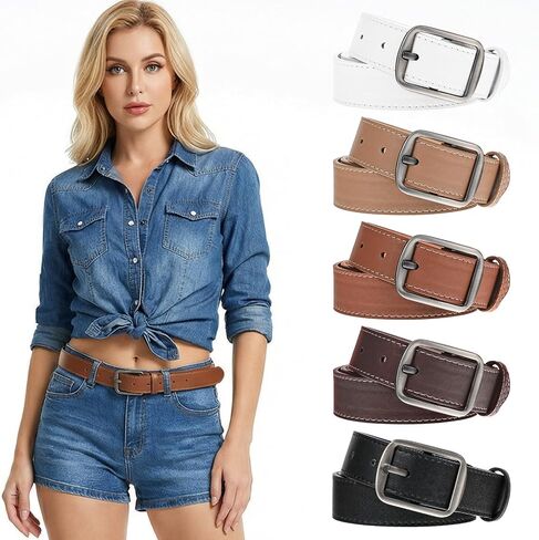 5 Pack Women Leather Belts for Jeans Ladies Waist Belt Women's Belt with Pin Buckle with Slive Buckle for Pants Dress in Kuwait