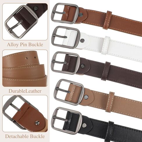5 Pack Women Leather Belts for Jeans Ladies Waist Belt Women's Belt with Pin Buckle with Slive Buckle for Pants Dress in Kuwait