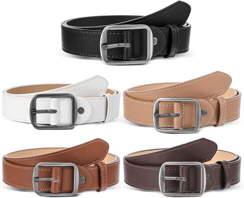 5 Pack Women Leather Belts for Jeans Ladies Waist Belt Women's Belt with Pin Buckle with Slive Buckle for Pants Dress in Kuwait