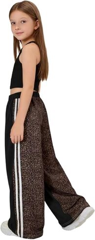 GORGLITTER Girl's Baggy Track Pants Leopard Print Y2k Color Block Elastic Waist Wide Leg Trendy Preppy Sweatpants in Saudi Arabia