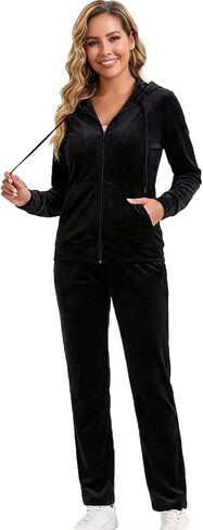 ZMC Velour Tracksuit Womens Jogging Set Full Zip Hoodie Straight Leg Pant Soft Velvet Sweatsuits for Women Track Suits Set in Kuwait