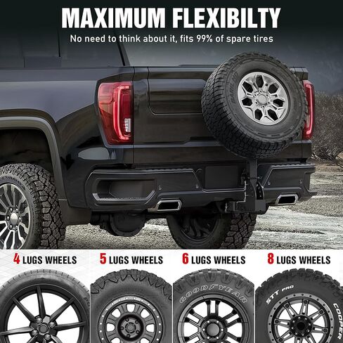 EYOHZ Hitch Mounted Spare Tire Carrier, Universal Adjustable Spare Tire Mount for 2 Inch Receiver, Fits 4/5/6/8 Lug Trailer Wheels, for Truck, Trailer, SUV & Off-Road in Saudi Arabia