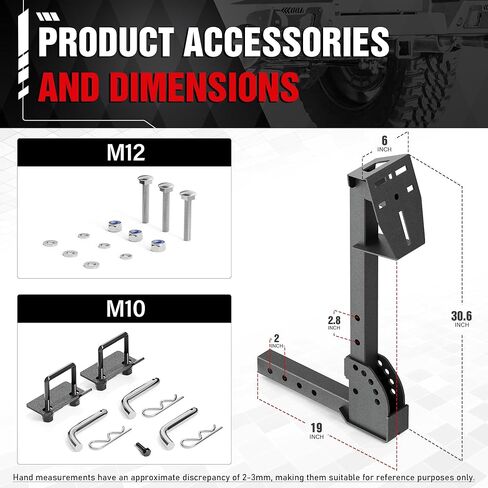 EYOHZ Hitch Mounted Spare Tire Carrier, Universal Adjustable Spare Tire Mount for 2 Inch Receiver, Fits 4/5/6/8 Lug Trailer Wheels, for Truck, Trailer, SUV & Off-Road in Saudi Arabia