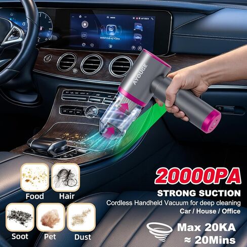 Car Vacuum Portable Cordless, 20000PA High Power Vacuum Cleaner, Brushless Motor, 3-Speed Modes, 4 in 1 Compressed Air Duster, Air Blower, Pump Handheld Vacuum with LED for Car, Home, Office, Camping in Saudi Arabia