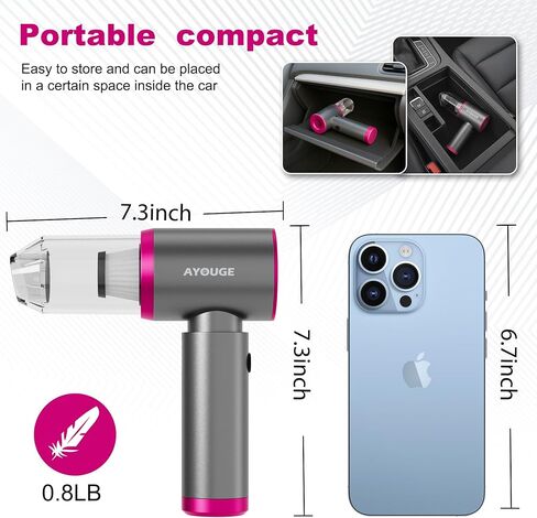 Car Vacuum Portable Cordless, 20000PA High Power Vacuum Cleaner, Brushless Motor, 3-Speed Modes, 4 in 1 Compressed Air Duster, Air Blower, Pump Handheld Vacuum with LED for Car, Home, Office, Camping in Saudi Arabia