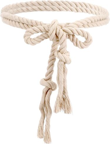 Rope Belt Cotton Braided Woven Gothic Pastor Long Waist Belt with Tassels for Dresses Jeans Jackets Halloween Costumes, Beige in Saudi Arabia