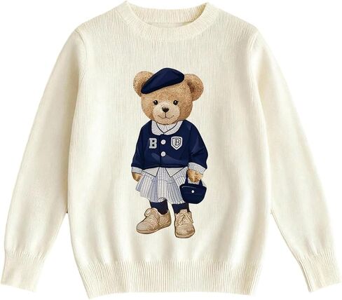 SHENHE Girl's Teddy Bear Sweater Graphic Print Crewneck Long Sleeve Fall Cute Preppy Sweater Pullover in Saudi Arabia