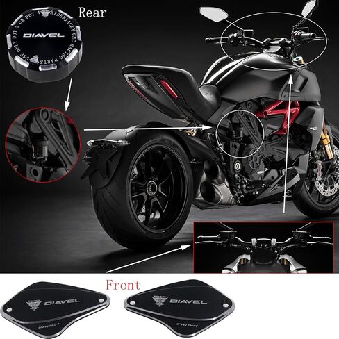 ل Ducati Diavel 2011-2019...2012 2013 2014 2015 2016 2017 2018 قابض فرامل أمامي للدراجة النارية ومكابح خلفية أسطوانة غطاء خزان سائل غطاء زيت (أسود) in Kuwait