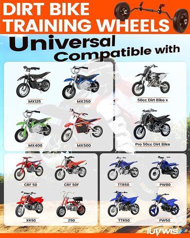 Dirt Bike Training Wheels Fully Adjustable 49cc 50cc Universal for Razor MX125 MX350 MX400 PW50 TTR50 CRF50 XR50 Z50 Z50R Kids DirtBike with Protective Gear Secure Stable Heavy Build in Saudi Arabia