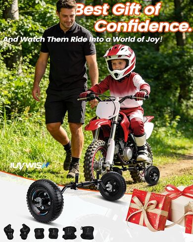 Dirt Bike Training Wheels Fully Adjustable 49cc 50cc Universal for Razor MX125 MX350 MX400 PW50 TTR50 CRF50 XR50 Z50 Z50R Kids DirtBike with Protective Gear Secure Stable Heavy Build in Saudi Arabia