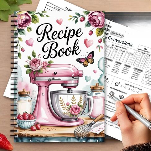 Vintage Pink Spiral Recipe Book with Baking Tips and Measurement Charts, Cooking Journal Gift for Home Chefs in Saudi Arabia