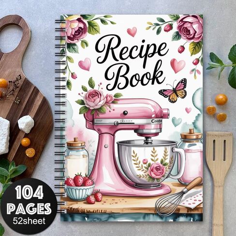 Vintage Pink Spiral Recipe Book with Baking Tips and Measurement Charts, Cooking Journal Gift for Home Chefs in Saudi Arabia