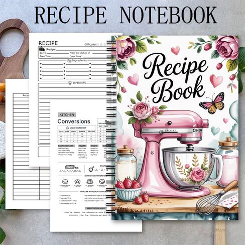 Vintage Pink Spiral Recipe Book with Baking Tips and Measurement Charts, Cooking Journal Gift for Home Chefs in Saudi Arabia