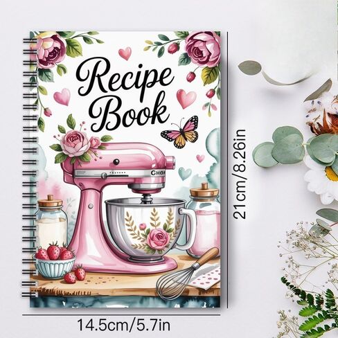 Vintage Pink Spiral Recipe Book with Baking Tips and Measurement Charts, Cooking Journal Gift for Home Chefs in Saudi Arabia