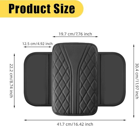 Car Center Console Cover, Leather Car Armrest Cover with 2 Storage Bags, Universal Auto Armrest Cushion, Automotive Interior Accessories Arm Rest Protector for Vehicle, SUV, Truck (Black) in Kuwait