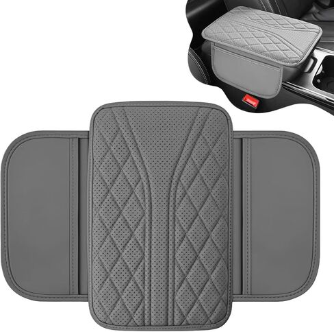 Car Center Console Cover, Leather Car Armrest Cover with 2 Storage Bags, Universal Auto Armrest Cushion, Automotive Interior Accessories Arm Rest Protector for Vehicle, SUV, Truck (Black) in Kuwait