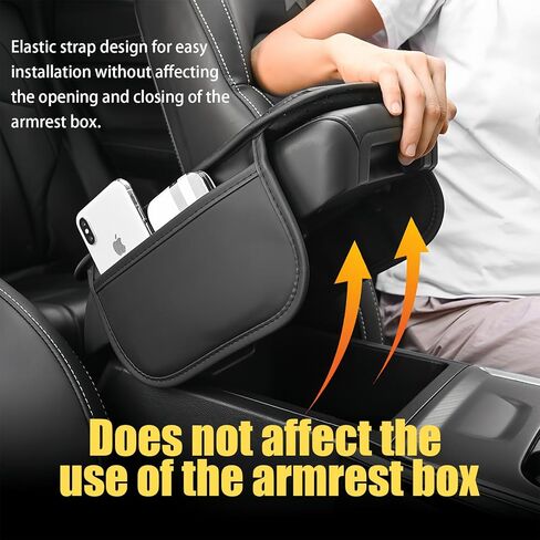 Car Center Console Cover, Leather Car Armrest Cover with 2 Storage Bags, Universal Auto Armrest Cushion, Automotive Interior Accessories Arm Rest Protector for Vehicle, SUV, Truck (Black) in Kuwait