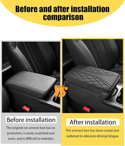 Car Center Console Cover, Leather Car Armrest Cover with 2 Storage Bags, Universal Auto Armrest Cushion, Automotive Interior Accessories Arm Rest Protector for Vehicle, SUV, Truck (Black) in Kuwait
