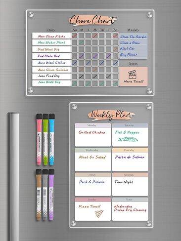 Acrylic Magnetic Kids Chore Board & Star Reward Jar - Dry Erase Fridge Calendar with Erasable Markers, Wooden Stars & DIY Stickers for Visual Schedule, Behavior Tracking & Potty Training Toddlers in Saudi Arabia