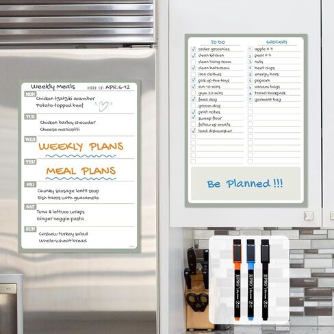 JJPRO Non-Magnetic Dry Erase Weekly Calendar for Fridge,Reusable Weekly Meal Planner and to Do List Whiteboard Bundle-Starts Monday,8.5"x12" Reusable Calendars Stick to Wall, All Smooth Surfaces in Saudi Arabia