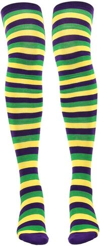 Mardi Gras Thigh High Socks,Striped Over Knee Stockings for Mardi Gras Masquerade Parade Carnival Multicolor in Saudi Arabia