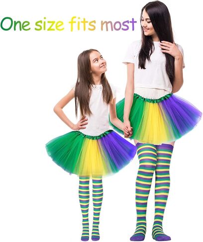 Mardi Gras Thigh High Socks,Striped Over Knee Stockings for Mardi Gras Masquerade Parade Carnival Multicolor in Saudi Arabia