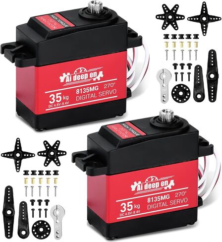 2-Pack 20KG High Torque RC Servo, Servo Motor 4.8-8.4V RC Servo Full Metal Gear Waterproof Compatible with 1/8, 1/10, 1/12 RC Car with 25T Servo Horn and Parts (270°) in Kuwait