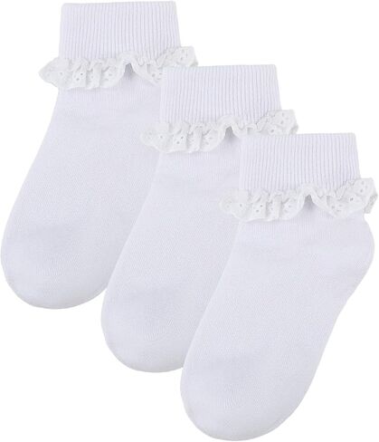 White Girls Ruffle Socks Toddler Double Lace Frilly Dress Socks Ruffles Fold Over Church Fancy Sock for Little Kids in Saudi Arabia