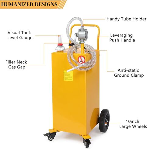 AutoForever 30-Gallon Oil Transfer Fluid Diesel Fuel Storage Tanks Gas Caddy Storage Diesel Kerosene Storage Containers with Rolling Flat-Free Solid Rubber Wheels for Boat, ATV, Car, Motorcycle Yellow in Saudi Arabia