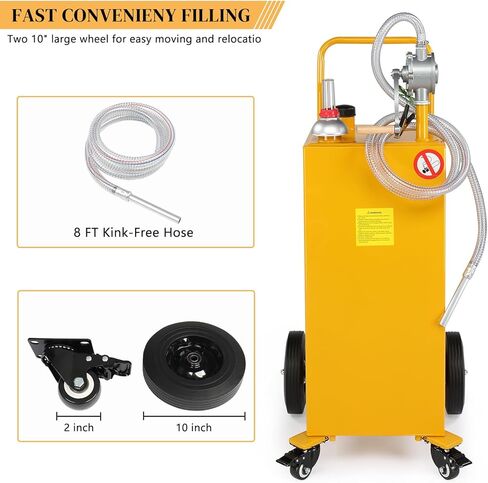 AutoForever 30-Gallon Oil Transfer Fluid Diesel Fuel Storage Tanks Gas Caddy Storage Diesel Kerosene Storage Containers with Rolling Flat-Free Solid Rubber Wheels for Boat, ATV, Car, Motorcycle Yellow in Saudi Arabia